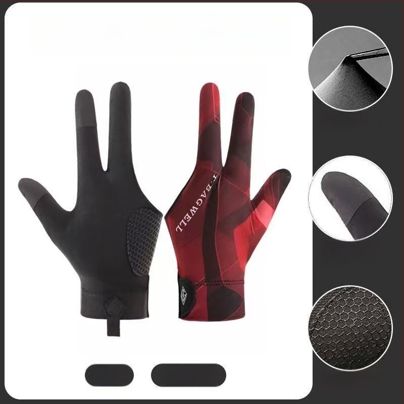 Tīri plānas bilarda cimdi - trīs pirksti, elpojoši, pretslīdēši, ar pusi pirksta