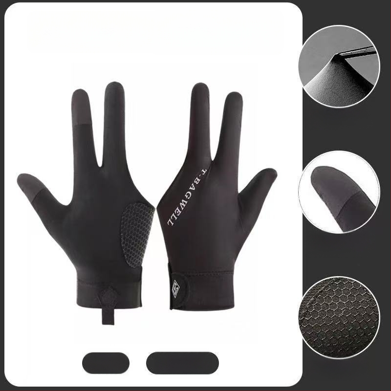 Tīri plānas bilarda cimdi - trīs pirksti, elpojoši, pretslīdēši, ar pusi pirksta