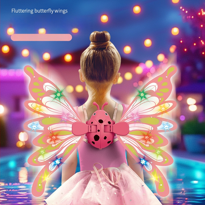 Világító pillangó szárnyak gyerekeknek, mozgó szárnyak, hátsó dísz, műanyag anyag, 4–6 éveseknek