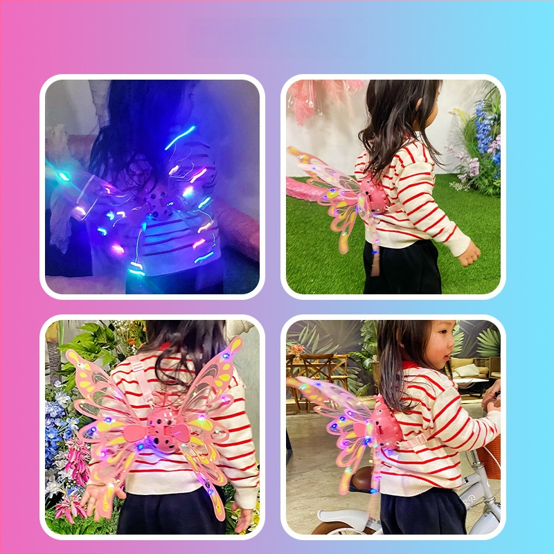 Világító pillangó szárnyak gyerekeknek, mozgó szárnyak, hátsó dísz, műanyag anyag, 4–6 éveseknek