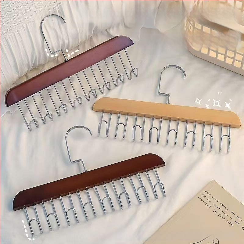 Koka kaklasaiteņu turētājs ar 8 āķiem, daudzfunkcionāls drēbju uzglabāšanas risinājums