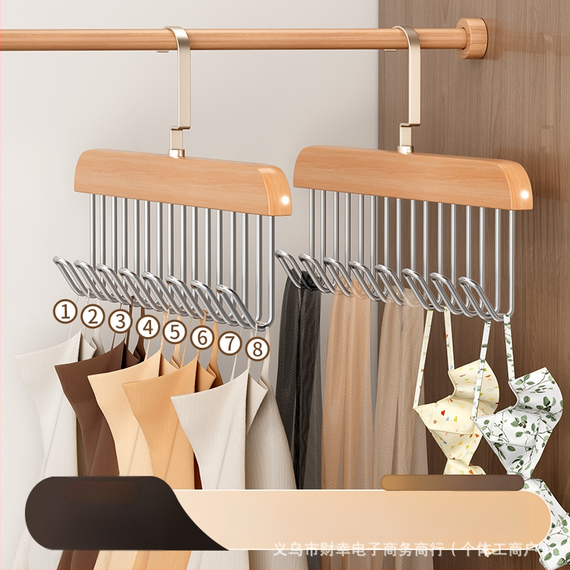 Koka kaklasaiteņu turētājs ar 8 āķiem, daudzfunkcionāls drēbju uzglabāšanas risinājums
