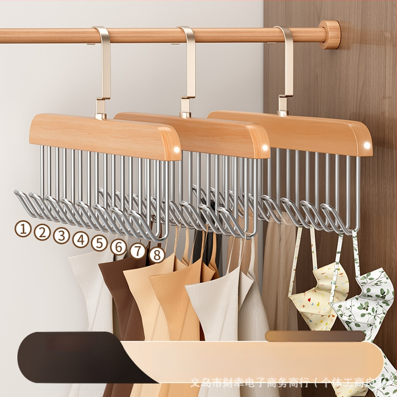 Koka kaklasaiteņu turētājs ar 8 āķiem, daudzfunkcionāls drēbju uzglabāšanas risinājums