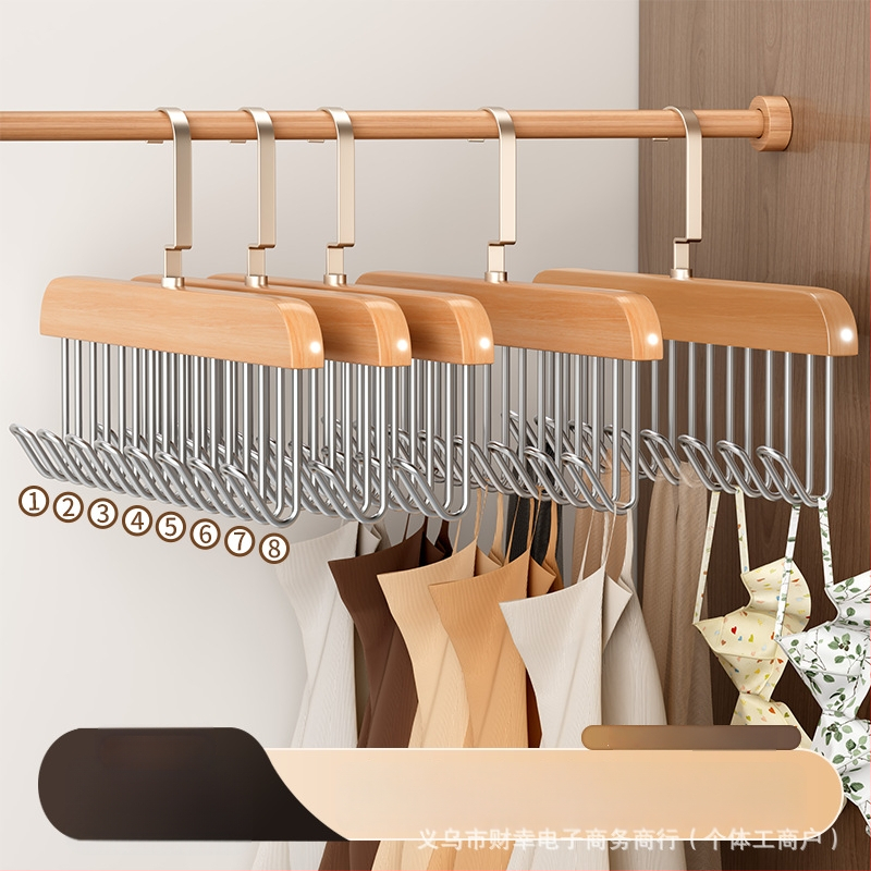 Koka kaklasaiteņu turētājs ar 8 āķiem, daudzfunkcionāls drēbju uzglabāšanas risinājums