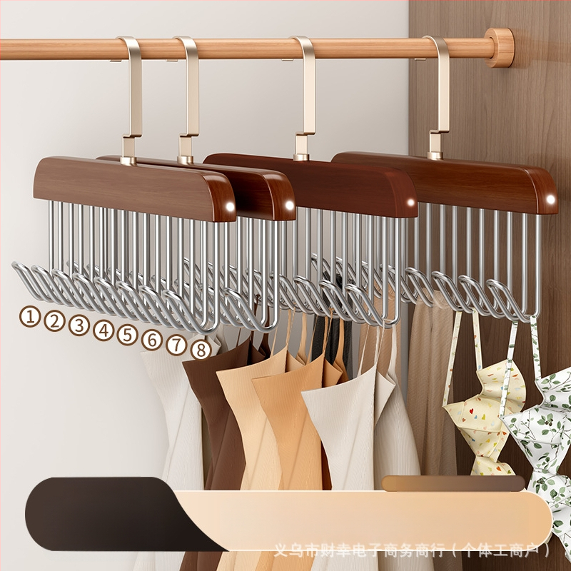 Koka kaklasaiteņu turētājs ar 8 āķiem, daudzfunkcionāls drēbju uzglabāšanas risinājums