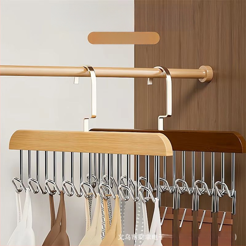 Koka kaklasaiteņu turētājs ar 8 āķiem, daudzfunkcionāls drēbju uzglabāšanas risinājums