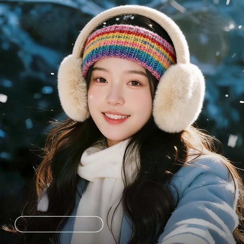 Sieviešu ziemas ausu aizsargi velosipēdam, pūkaini, pret vēju un silti, ar svītru rakstu