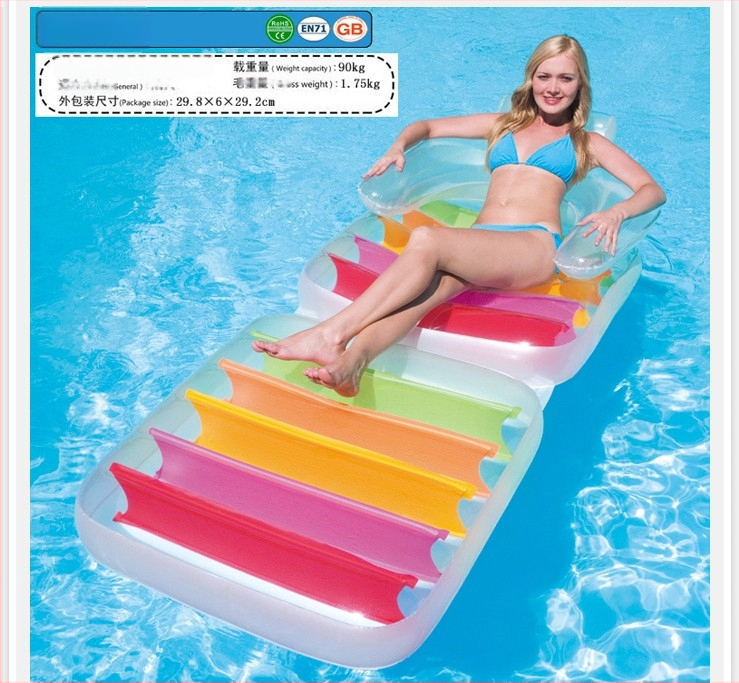 Pūšamais dubultais ūdens krēsls ar varavīksnes rakstu un gaisa spilvenu, no videi draudzīga PVC