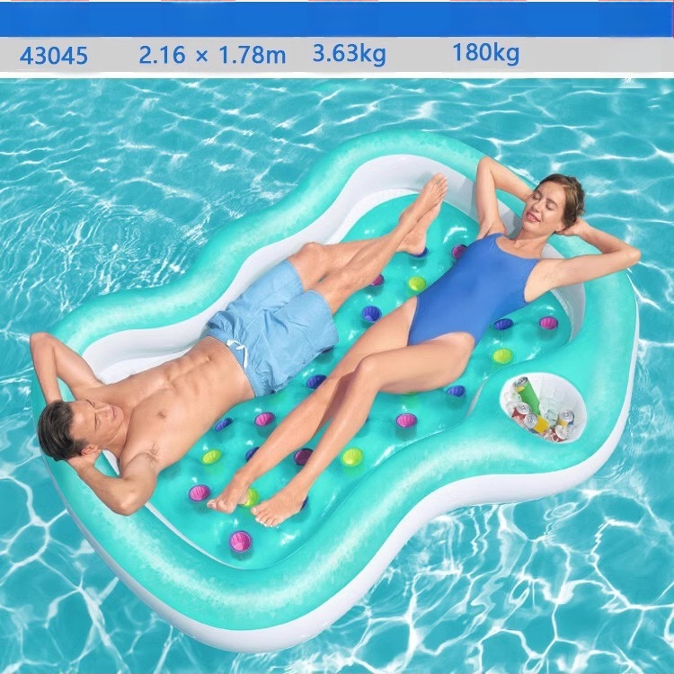 Pūšamais dubultais ūdens krēsls ar varavīksnes rakstu un gaisa spilvenu, no videi draudzīga PVC