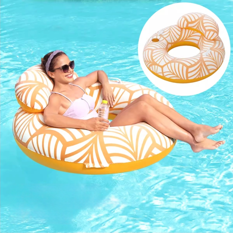 Pūšamais dubultais ūdens krēsls ar varavīksnes rakstu un gaisa spilvenu, no videi draudzīga PVC