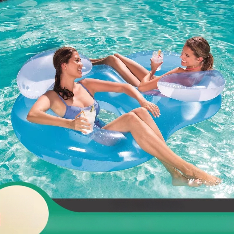 Pūšamais dubultais ūdens krēsls ar varavīksnes rakstu un gaisa spilvenu, no videi draudzīga PVC