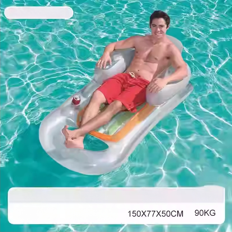 Pūšamais dubultais ūdens krēsls ar varavīksnes rakstu un gaisa spilvenu, no videi draudzīga PVC