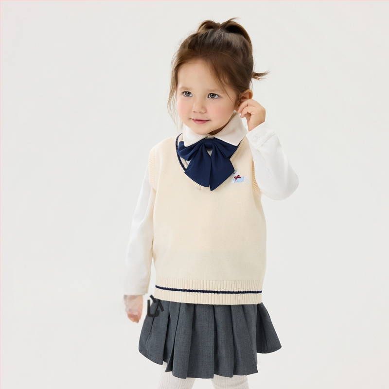 Vaikų megztinis kardiganas su ilgomis rankovėmis ir apvaliu kaklu iš medvilnės, tinkamas rudeniui, pavasariui ir žiemai