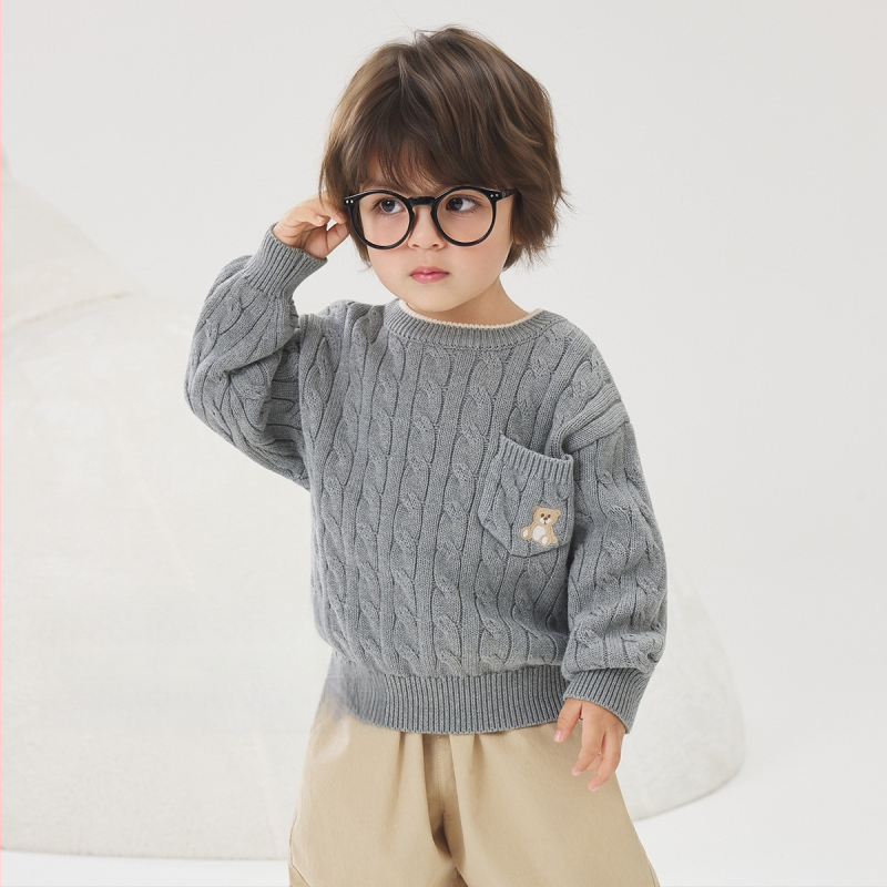 Vaikų megztinis kardiganas su ilgomis rankovėmis ir apvaliu kaklu iš medvilnės, tinkamas rudeniui, pavasariui ir žiemai