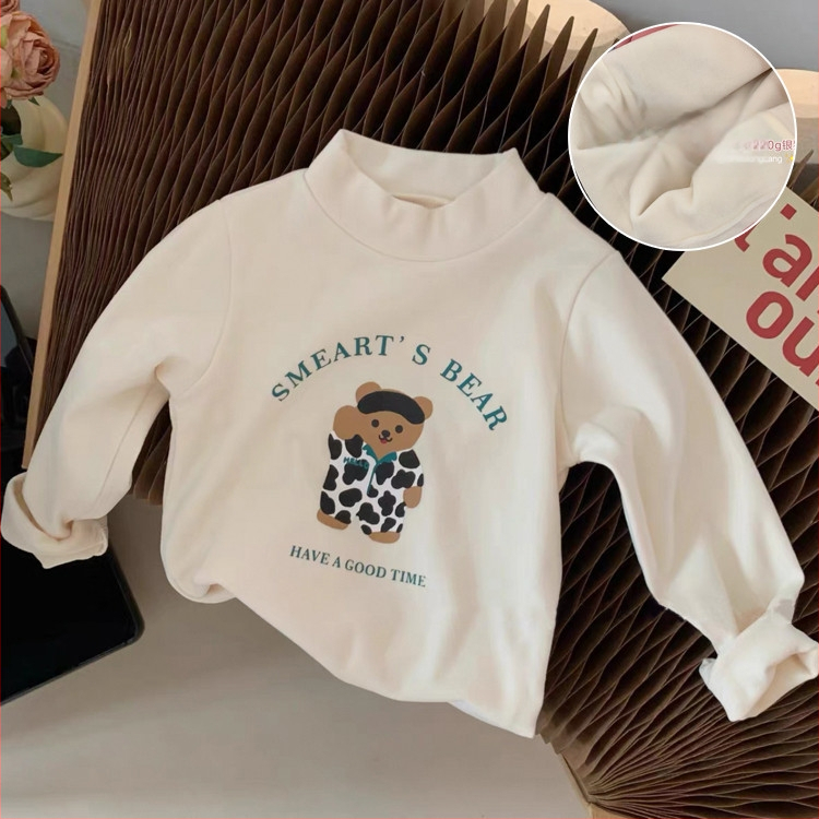 Vaikų marškinėliai su Korėjos stiliumi, veliūro audinys, ilgomis rankovėmis, stačias kaklas, žiemos-rudens