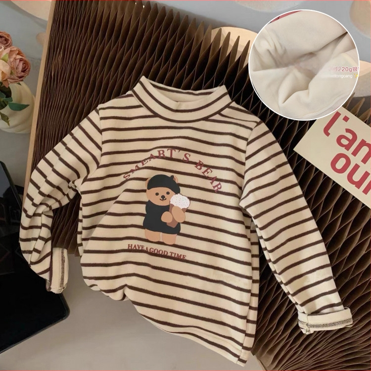 Vaikų marškinėliai su Korėjos stiliumi, veliūro audinys, ilgomis rankovėmis, stačias kaklas, žiemos-rudens