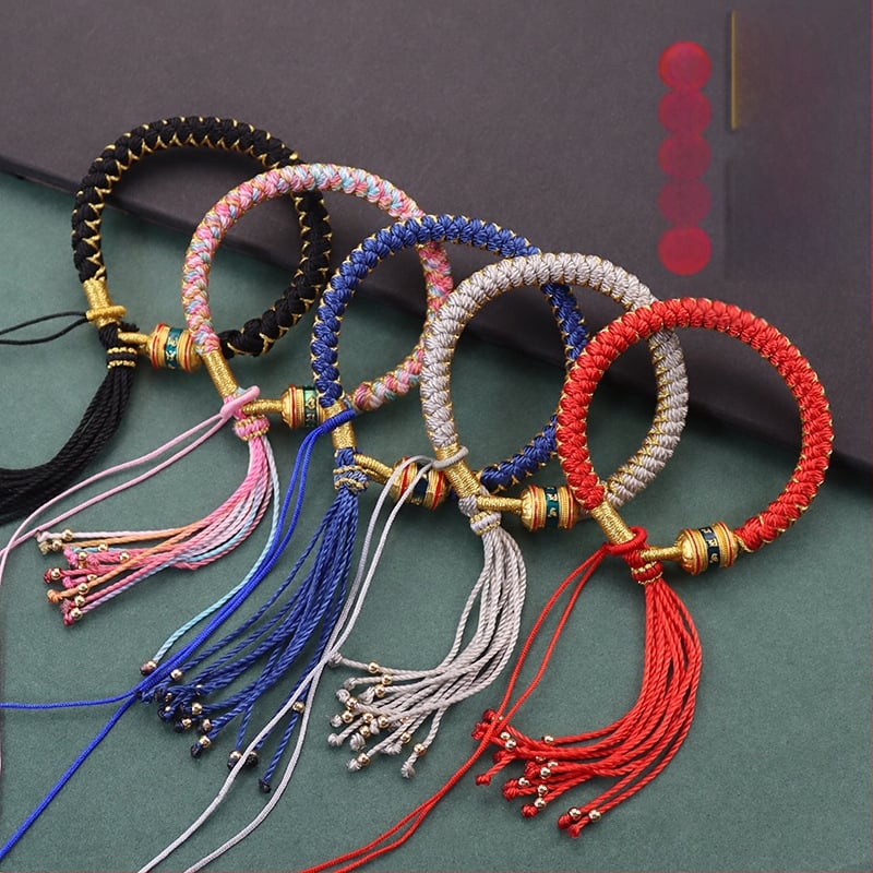 Apyrankė su drakono žvynų mazgu, Tibeto įkvėpta dizainas, rankomis pintas virvės, unisex, etninio stiliaus