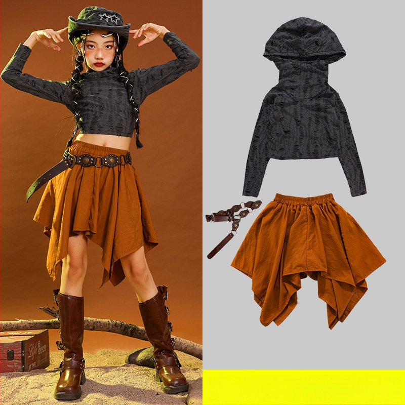 Vaikų hip-hop šokių kostiumas, kordurojo audinys iš medvilnės, 3–8 metų (100–140 cm), pavasario ir rudens pasirodymų apranga