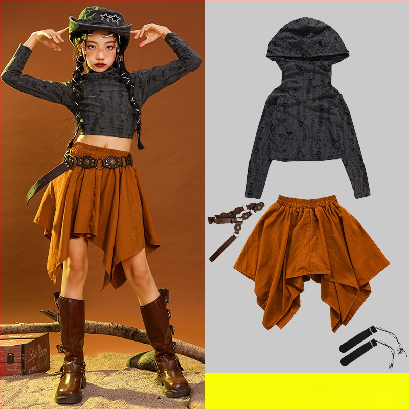 Vaikų hip-hop šokių kostiumas, kordurojo audinys iš medvilnės, 3–8 metų (100–140 cm), pavasario ir rudens pasirodymų apranga