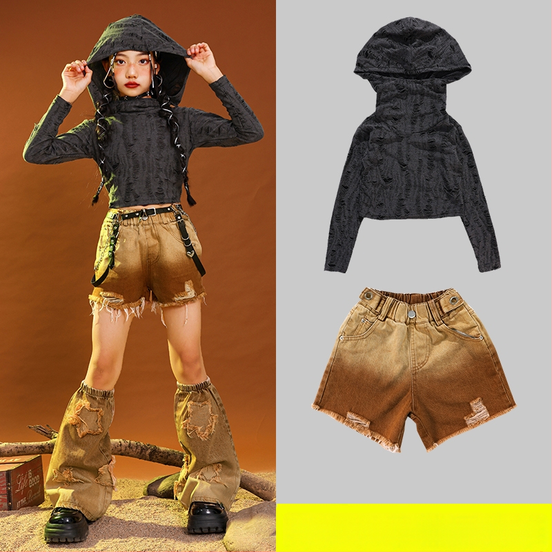 Vaikų hip-hop šokių kostiumas, kordurojo audinys iš medvilnės, 3–8 metų (100–140 cm), pavasario ir rudens pasirodymų apranga