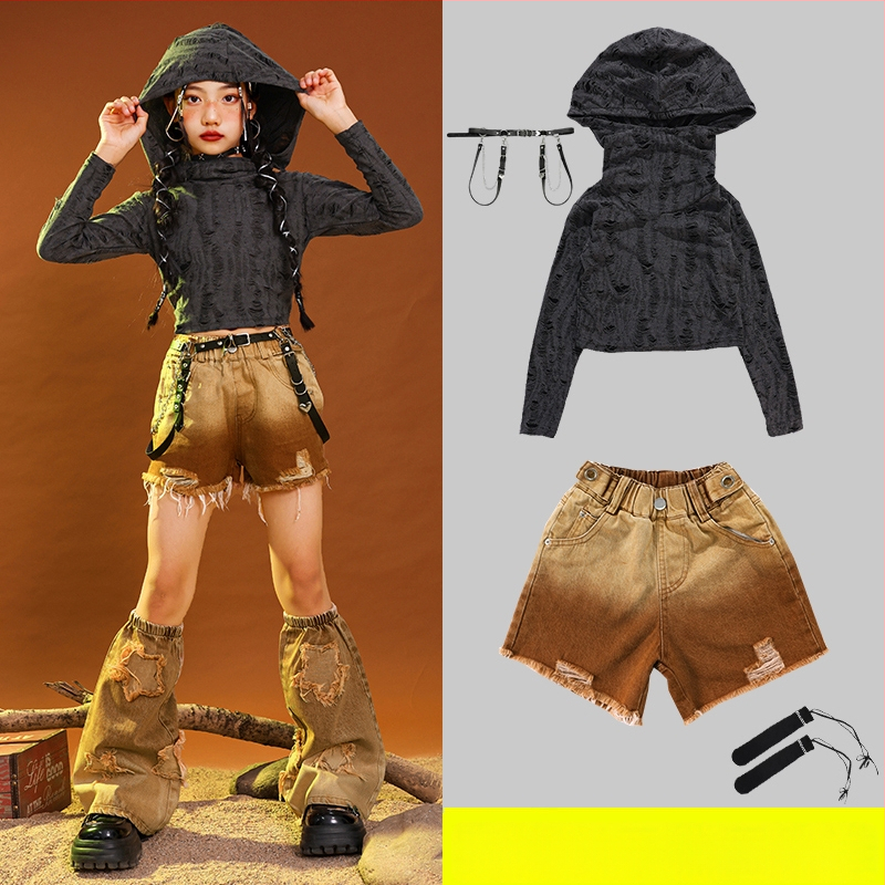 Vaikų hip-hop šokių kostiumas, kordurojo audinys iš medvilnės, 3–8 metų (100–140 cm), pavasario ir rudens pasirodymų apranga