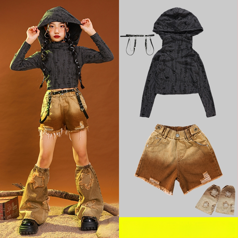 Vaikų hip-hop šokių kostiumas, kordurojo audinys iš medvilnės, 3–8 metų (100–140 cm), pavasario ir rudens pasirodymų apranga