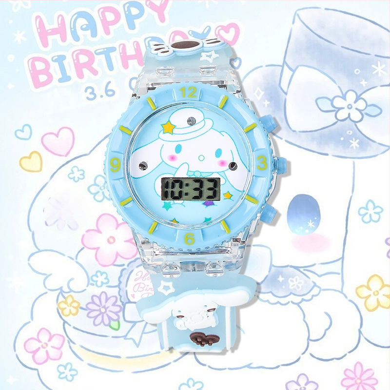 Elektroniline laste kell valguse ja muusikaga, multikas kujundus; liikumise tüüp: elektrooniline; veekindlus: ei; korpuse materjal: plastik; rihma materjal: plastik; peegli materjal: plastik