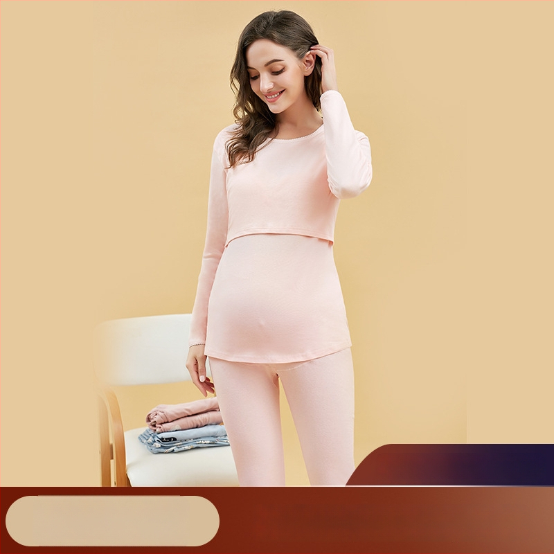 Po gimdymo maitinančio naktinio komplekto drabužiai — 100% medvilnė, ilgų rankovių viršus + ilgos kelnes, vientisas, maitinančio atidarymas