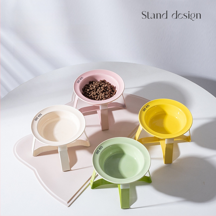 Керамична котешка купа за храна и вода на висока стойка с защита на шията и метална рамка, автоматично хранене