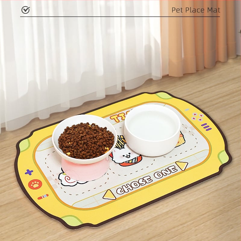Подложка за хранене на домашни любимци - кожа, антипроливане, водоустойчива и маслоустойчива, противохлъзгаща за котки и кучета, карикатурен дизайн, Pink Claw