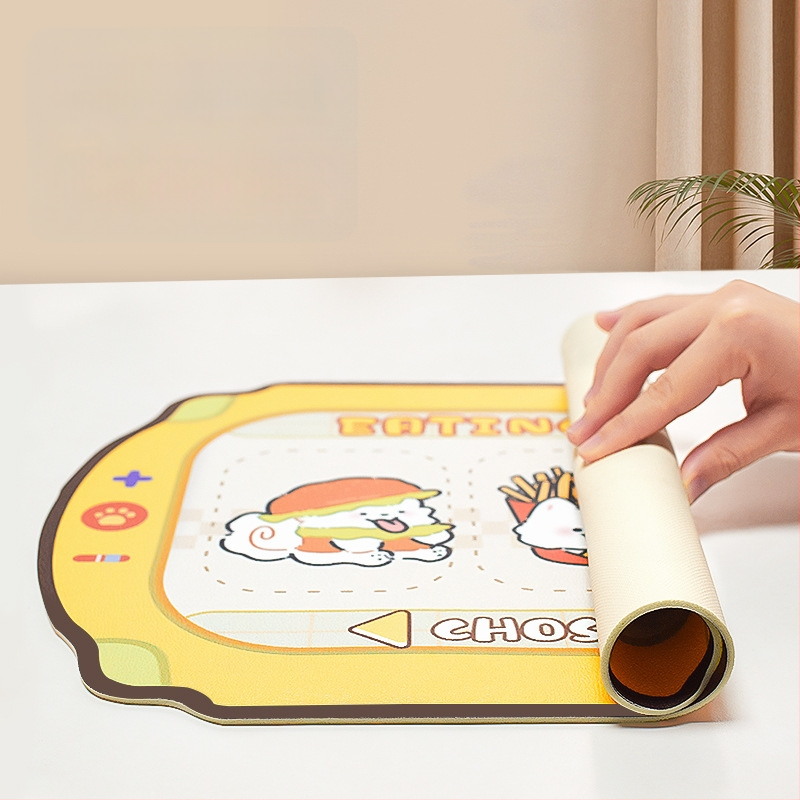 Подложка за хранене на домашни любимци - кожа, антипроливане, водоустойчива и маслоустойчива, противохлъзгаща за котки и кучета, карикатурен дизайн, Pink Claw