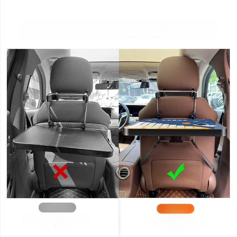 Automobiļa neliels koka galdiņš ar saliekamu galdu pie vadītāja; aizmugures sēdekļa galds ēšanai un mājasdarbiem; sienas stiprinājums atzveltnei; universāls derīgums