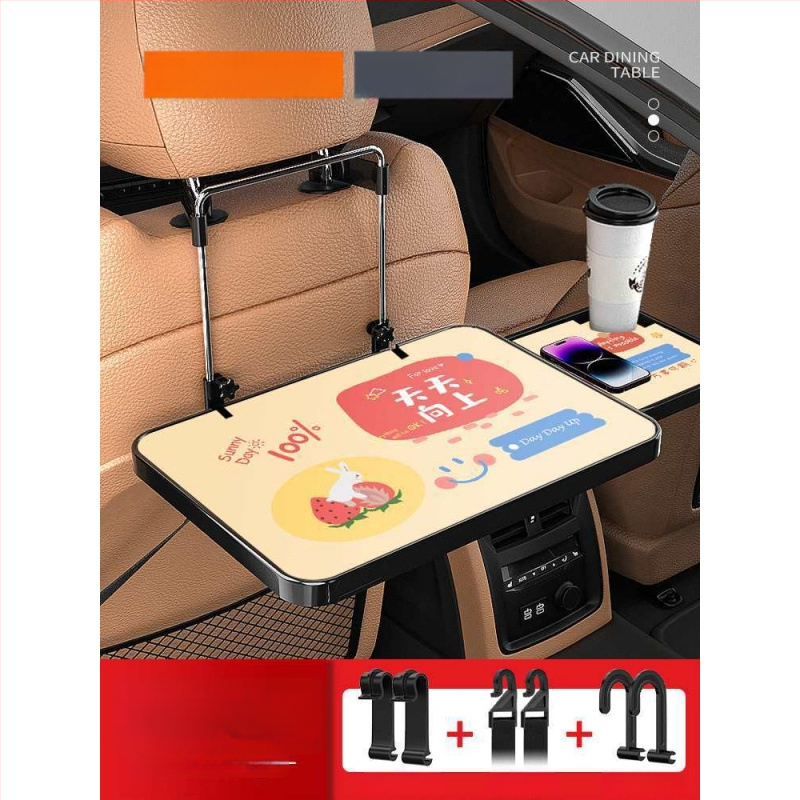 Automobiļa neliels koka galdiņš ar saliekamu galdu pie vadītāja; aizmugures sēdekļa galds ēšanai un mājasdarbiem; sienas stiprinājums atzveltnei; universāls derīgums