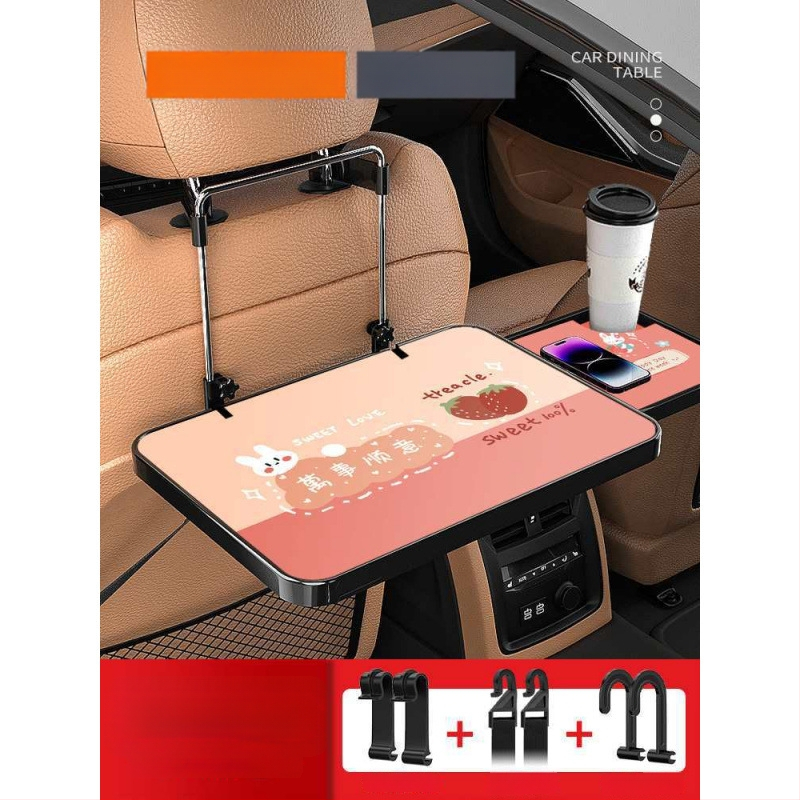 Automobiļa neliels koka galdiņš ar saliekamu galdu pie vadītāja; aizmugures sēdekļa galds ēšanai un mājasdarbiem; sienas stiprinājums atzveltnei; universāls derīgums