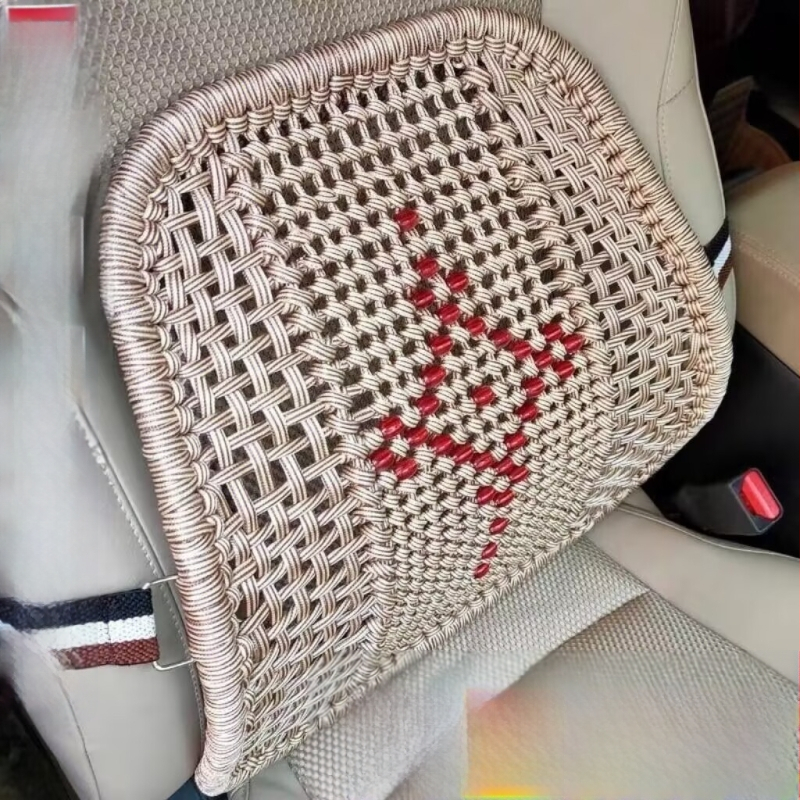 Rankomis austas automobilio juosmens atramos pagalvė, ledinio šilko audinys, medvilnės užpildas, universalus prisitaikymas, visoms sezonoms