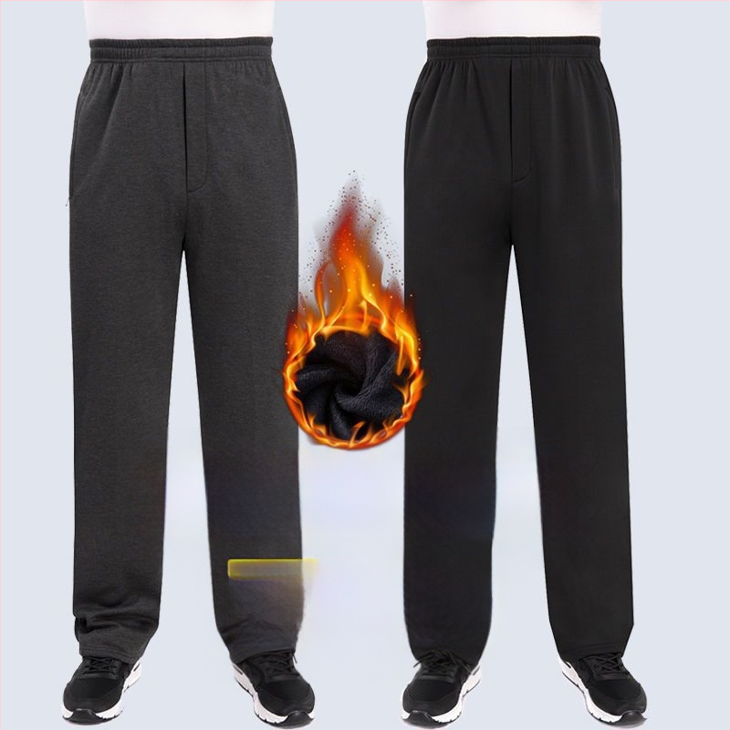 Vyrų tiesaus kirpimo sportinės kelnės su fliso įdėklu, poliesterio audinys, rudens–žiemos sezonui, aukštas liemuo, vyresnio amžiaus asmenims, laisvalaikio apranga