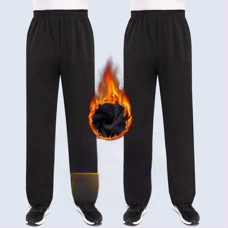 Vyrų tiesaus kirpimo sportinės kelnės su fliso įdėklu, poliesterio audinys, rudens–žiemos sezonui, aukštas liemuo, vyresnio amžiaus asmenims, laisvalaikio apranga