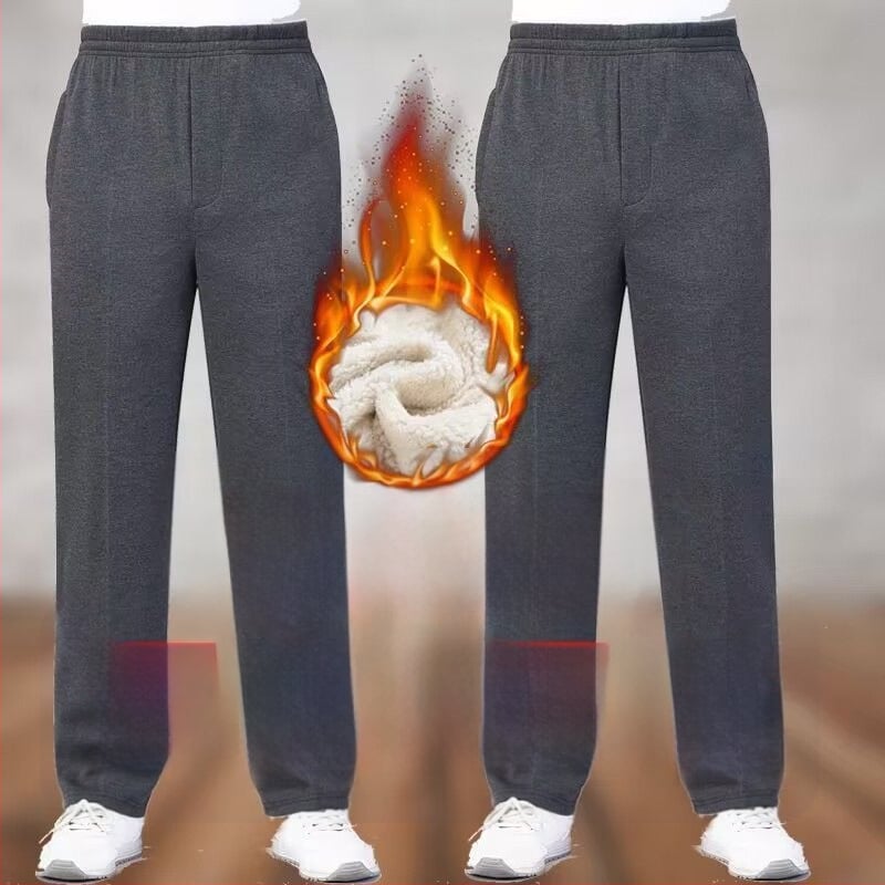 Vyrų tiesaus kirpimo sportinės kelnės su fliso įdėklu, poliesterio audinys, rudens–žiemos sezonui, aukštas liemuo, vyresnio amžiaus asmenims, laisvalaikio apranga