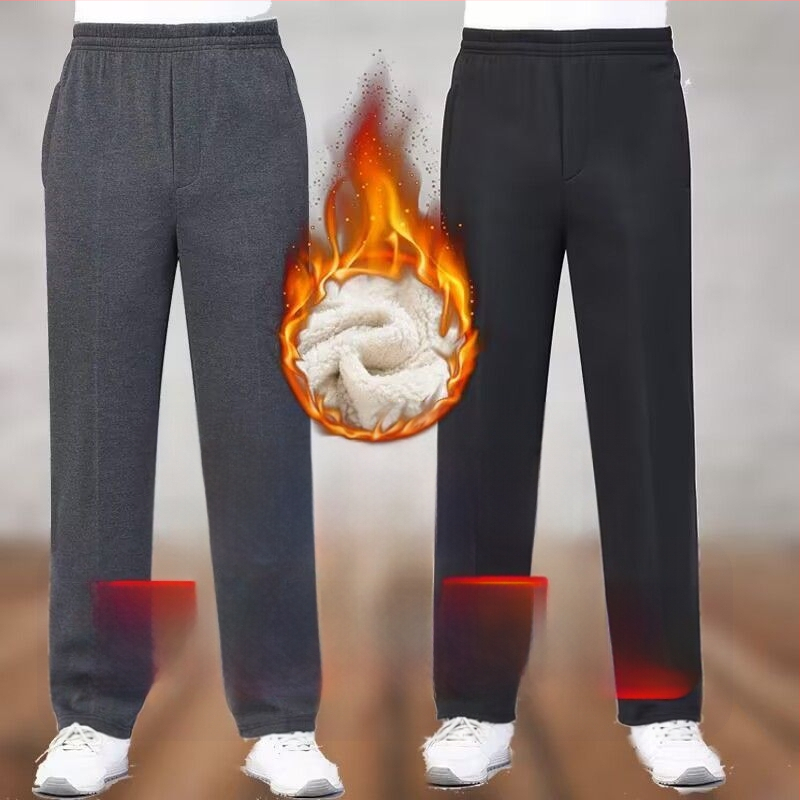 Vyrų tiesaus kirpimo sportinės kelnės su fliso įdėklu, poliesterio audinys, rudens–žiemos sezonui, aukštas liemuo, vyresnio amžiaus asmenims, laisvalaikio apranga