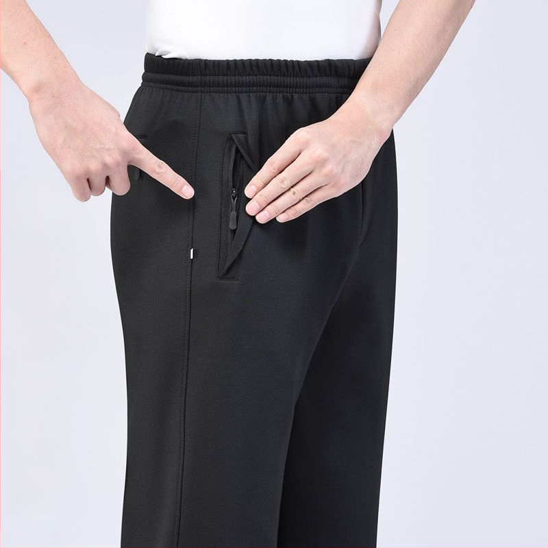 Vyrų tiesaus kirpimo sportinės kelnės su fliso įdėklu, poliesterio audinys, rudens–žiemos sezonui, aukštas liemuo, vyresnio amžiaus asmenims, laisvalaikio apranga