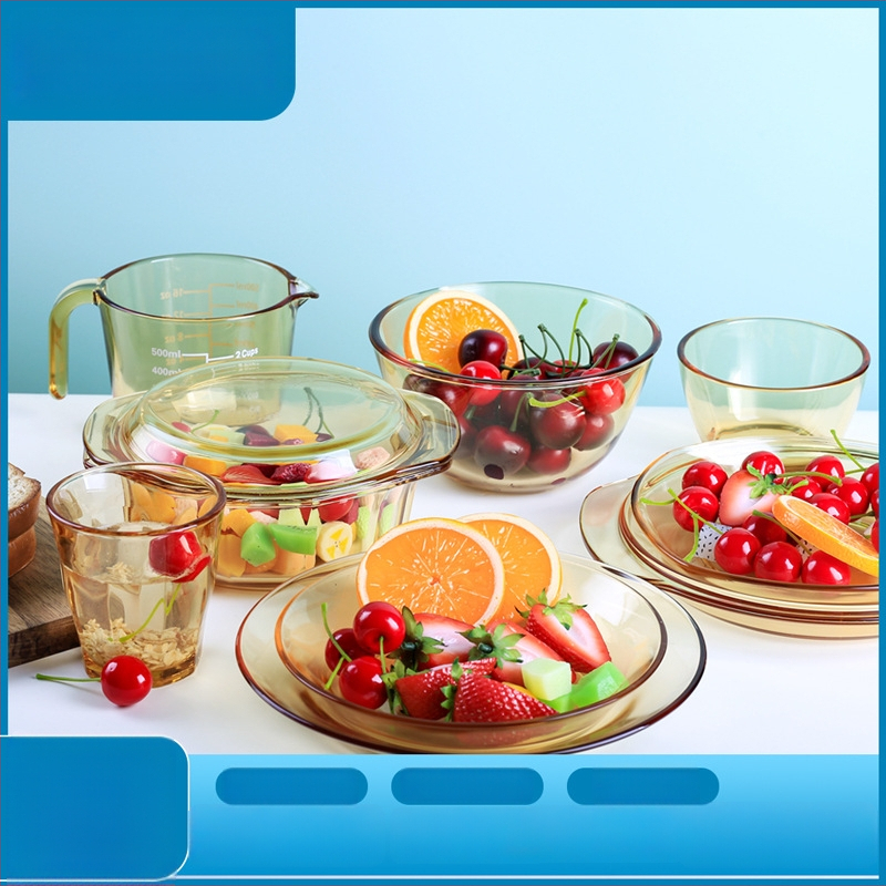 Glāzīšu galda servēšanas komplekts ar dubur ausīm bļodām, augsta borosilikāta stikls, viegls grezns stils, pielāgošana pieejama, piemērots bērniem, studentiem, grūtniecēm, pieaugušajiem un senioriem