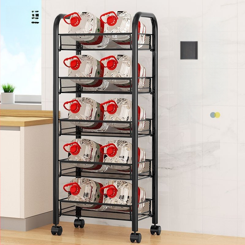 Sešas līmeņu nerūsējošā tērauda mobilais uzglabāšanas plaukts ar riteņiem, grīdā stāvošs, piemērots virtuvei un guļamistabai (6 līmeņi; nerūsējošs tērauds; riteņi)