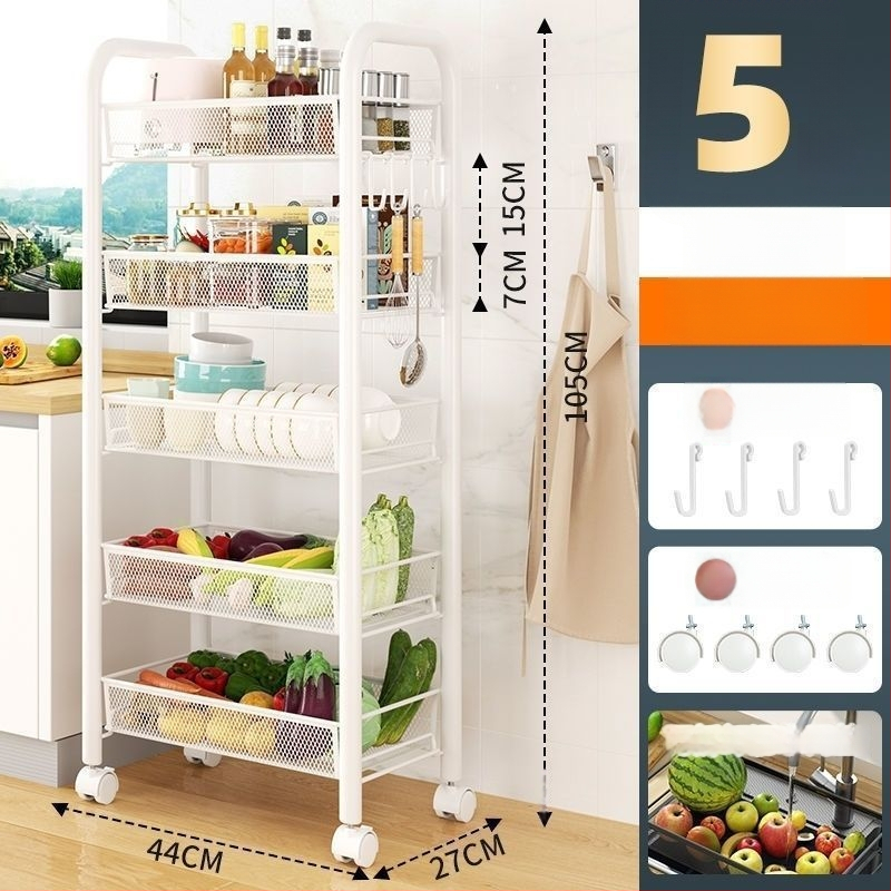 Sešas līmeņu nerūsējošā tērauda mobilais uzglabāšanas plaukts ar riteņiem, grīdā stāvošs, piemērots virtuvei un guļamistabai (6 līmeņi; nerūsējošs tērauds; riteņi)