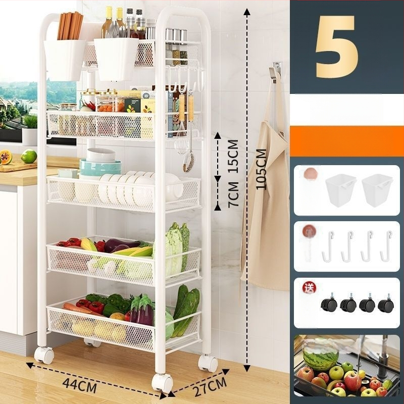 Sešas līmeņu nerūsējošā tērauda mobilais uzglabāšanas plaukts ar riteņiem, grīdā stāvošs, piemērots virtuvei un guļamistabai (6 līmeņi; nerūsējošs tērauds; riteņi)