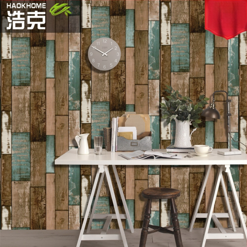 HAOKHOME/Hulk pašlīmējamā PVC tapete ar koka graudu tekstūru, retro stils, trīslāņu konstrukcija