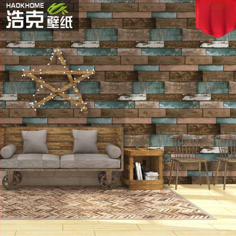 HAOKHOME/Hulk pašlīmējamā PVC tapete ar koka graudu tekstūru, retro stils, trīslāņu konstrukcija