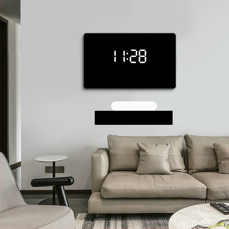 Taisnstūra sienas pulkstenis ar digitālo displeju, LED atmosfēras apgaismojumu, ārēja barošana un lecējošu sekundes kustību