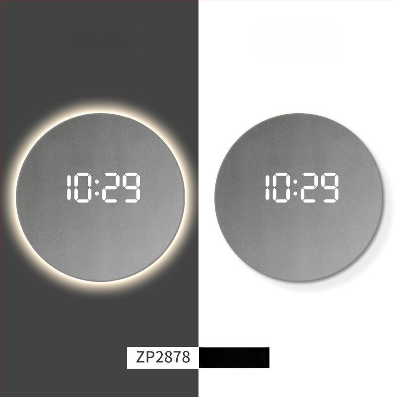 Taisnstūra sienas pulkstenis ar digitālo displeju, LED atmosfēras apgaismojumu, ārēja barošana un lecējošu sekundes kustību