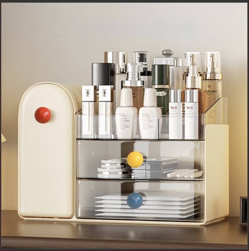 Beichuan Kosmētikas uzglabāšanas kastīte galda virsmai — atvilnes tips, saliekams, putekļu izturīgs, plastmasas korpuss, ar atveramu vāku