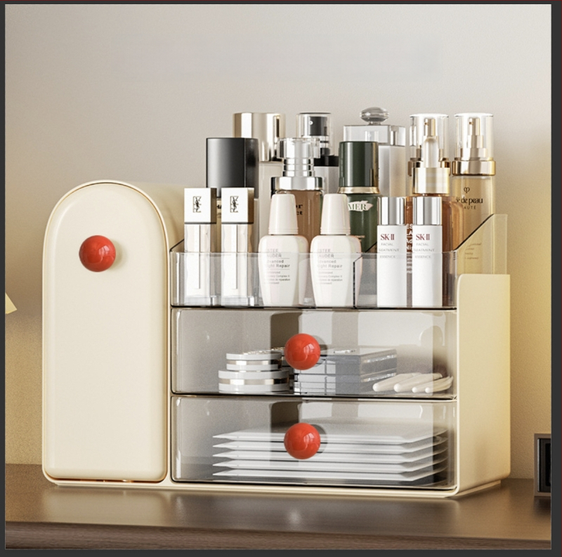 Beichuan Kosmētikas uzglabāšanas kastīte galda virsmai — atvilnes tips, saliekams, putekļu izturīgs, plastmasas korpuss, ar atveramu vāku